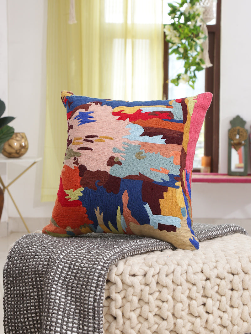 Crewel Embroidery Abstract Design Cushion Cover