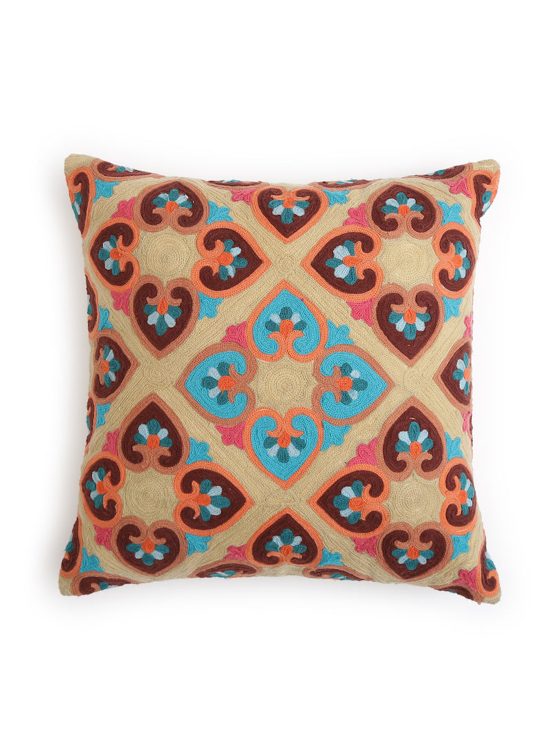 Crewel Embroidered Multicolor Ethnic Cushion Cover