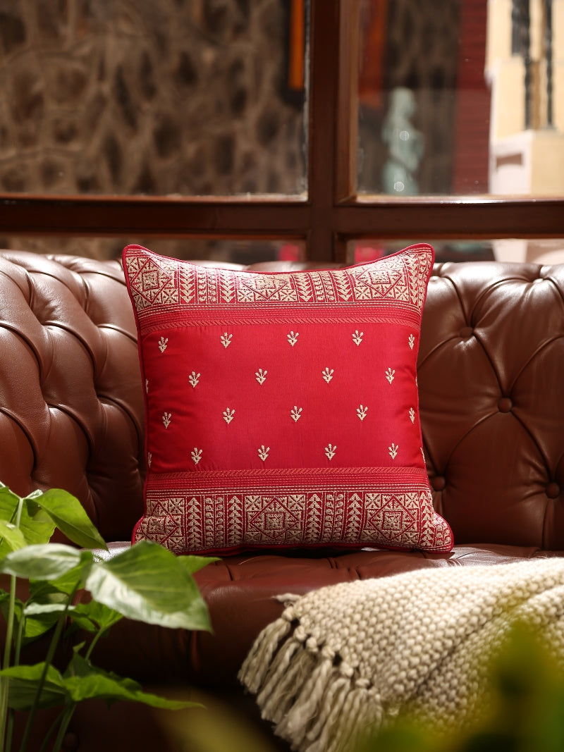 Kantha Embroidered Fuchsia Cushion Cover