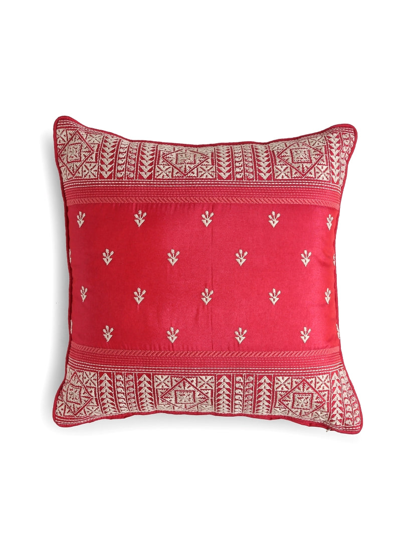 Kantha Embroidered Fuchsia Cushion Cover