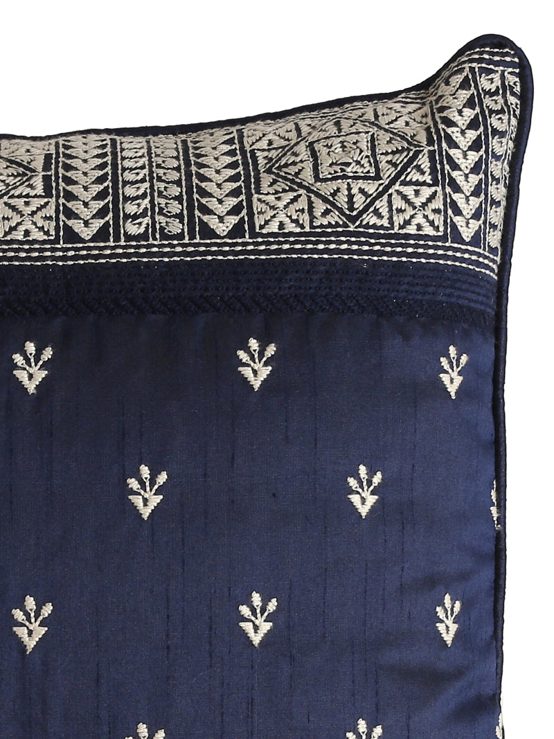 Kantha Embroidered Navy Blue Cushion Cover