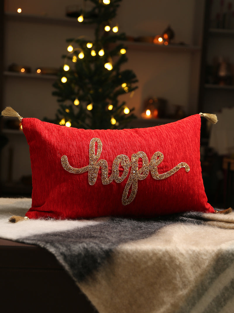 Red Gold Tone Beaded Cushion Cover