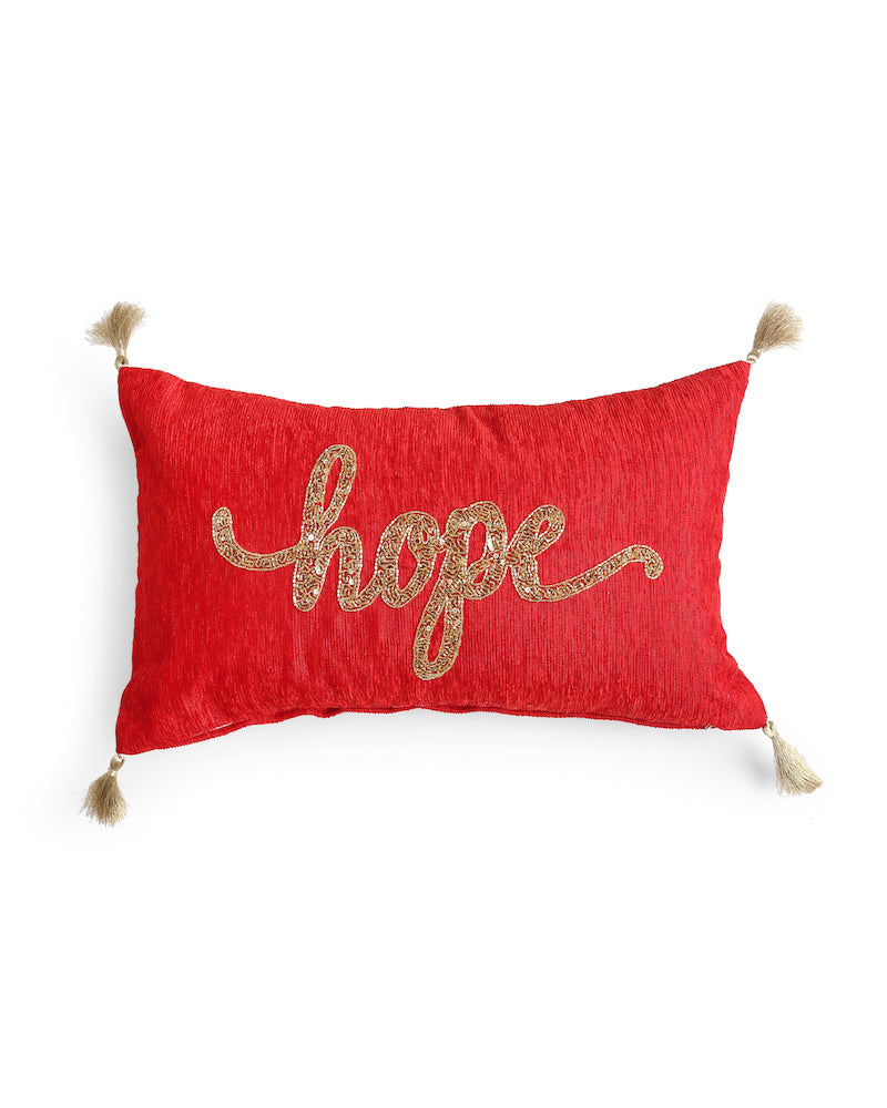 Red Gold Tone Beaded Cushion Cover