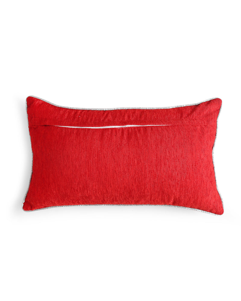 Red Cushion Cover with Silver Tone Beaded Motif