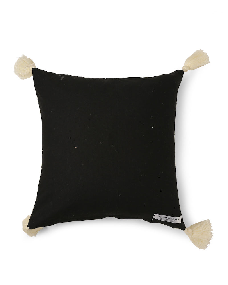 Black & Ivory Embroidered Cushion Covers with Tassels