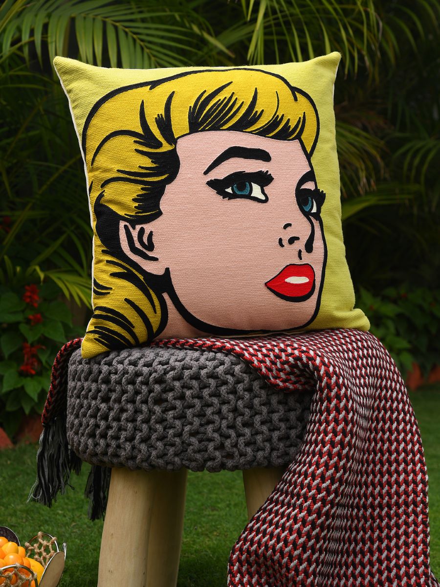 Retro Vintage Pop Art Girl Blonde Pretty Face Cute Cushion Cover