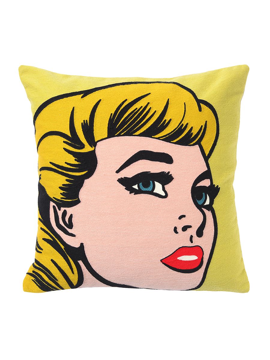 Retro Vintage Pop Art Girl Blonde Pretty Face Cute Cushion Cover