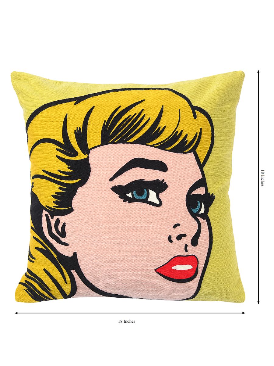 Retro Vintage Pop Art Girl Blonde Pretty Face Cute Cushion Cover