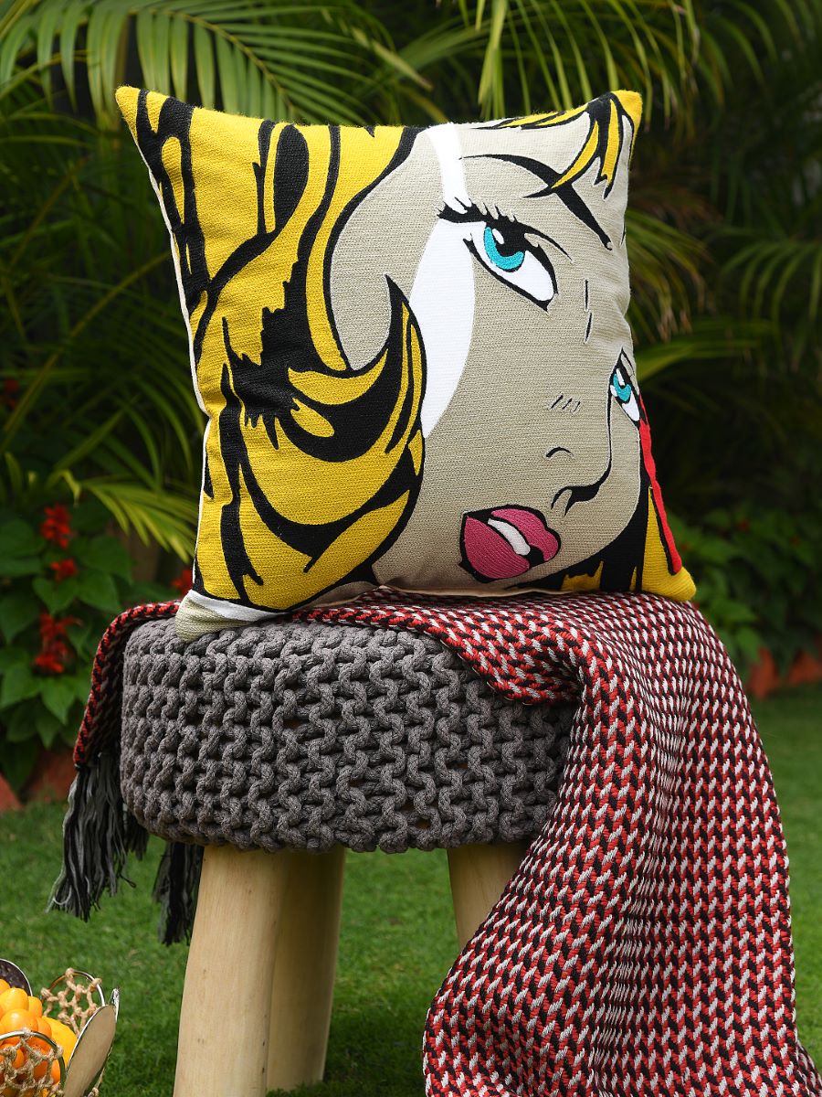 Retro Vintage Pop Art Girl Cushion Cover