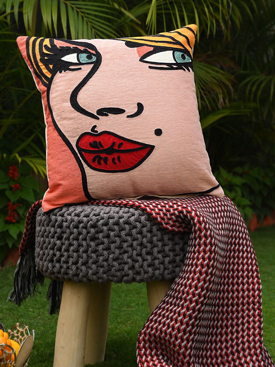 Retro Vintage Pop Art Girl With A Smile Cute Cushion Cover