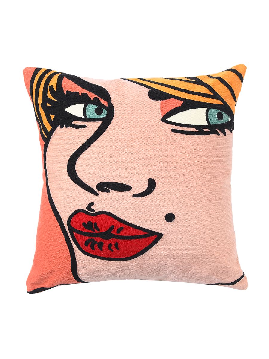 Retro Vintage Pop Art Girl With A Smile Cute Cushion Cover