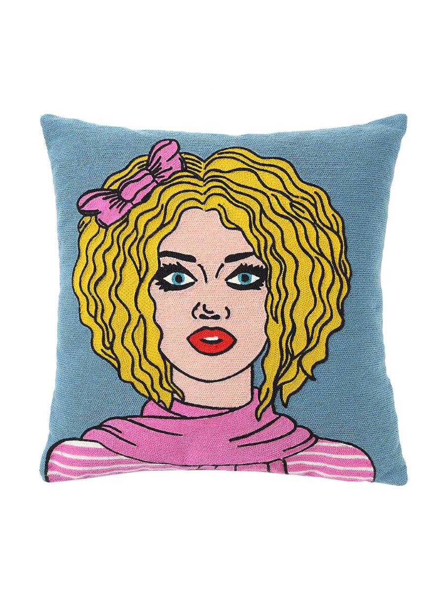 Retro Vintage Pop Art Girl With Curls Cushion Cover