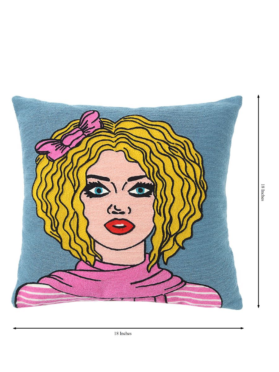 Retro Vintage Pop Art Girl With Curls Cushion Cover