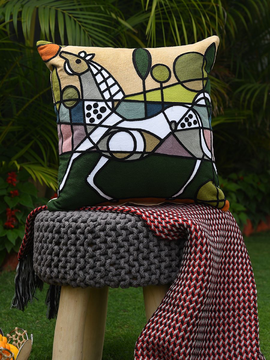 Quirky And Beautiful Abstract Art Horse Design Cushion Cover
