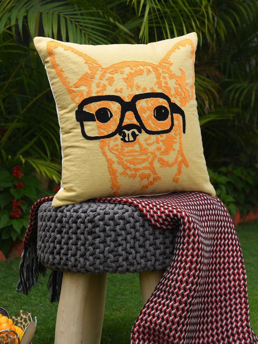 Quirky And Beautiful Dog With Spectacle Cushion Cover