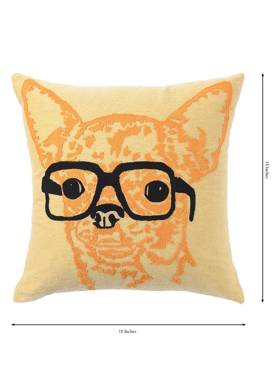 Quirky And Beautiful Dog With Spectacle Cushion Cover