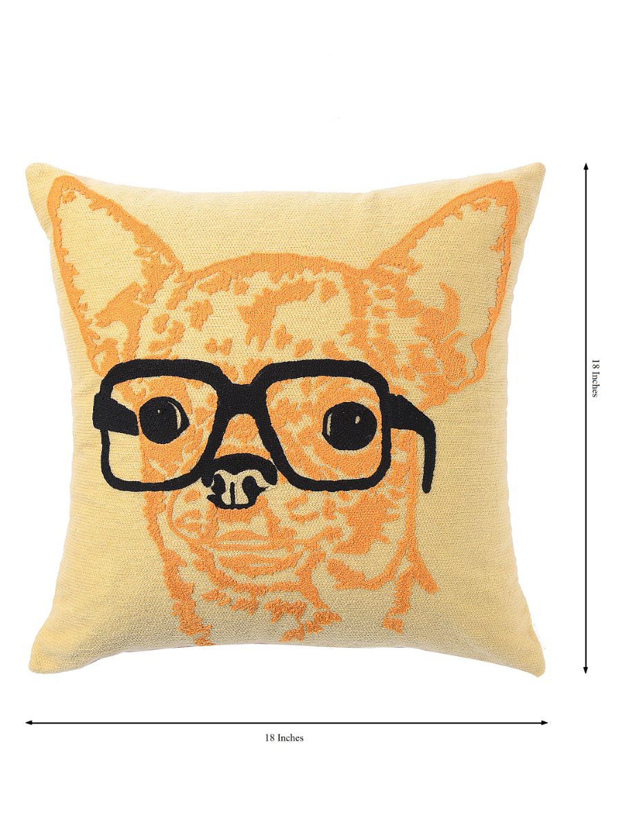 Quirky And Beautiful Dog With Spectacle Cushion Cover