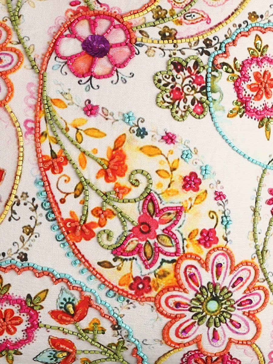 Multicolor Paisley Cushion with Pink & Green Hues