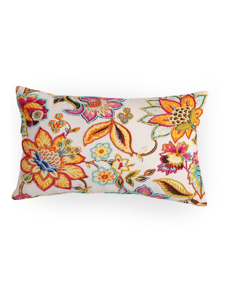 Multicolor Hand Beaded Rectangular Cushion Cover