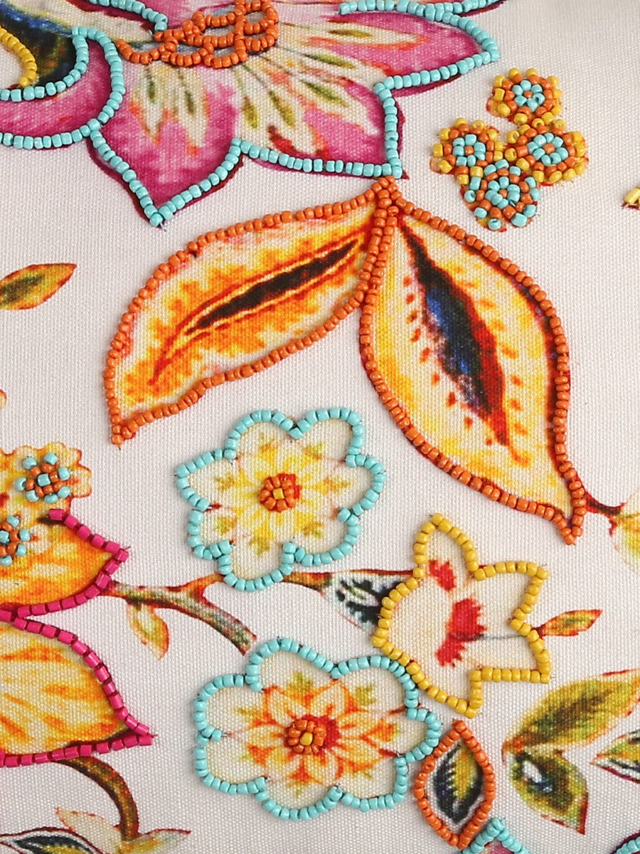 Multicolor Hand Beaded Rectangular Cushion Cover