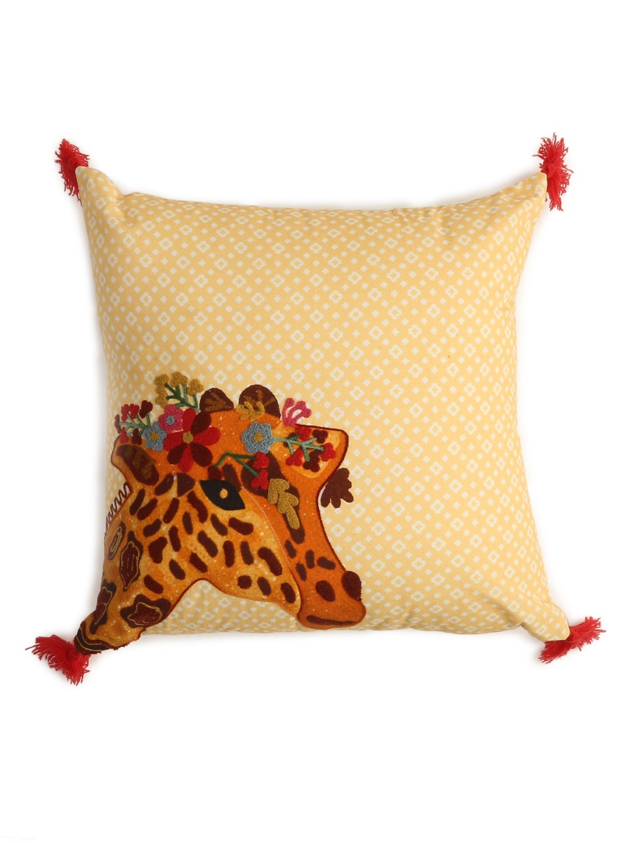 Giraffe Design Embroidered Cushion Cover