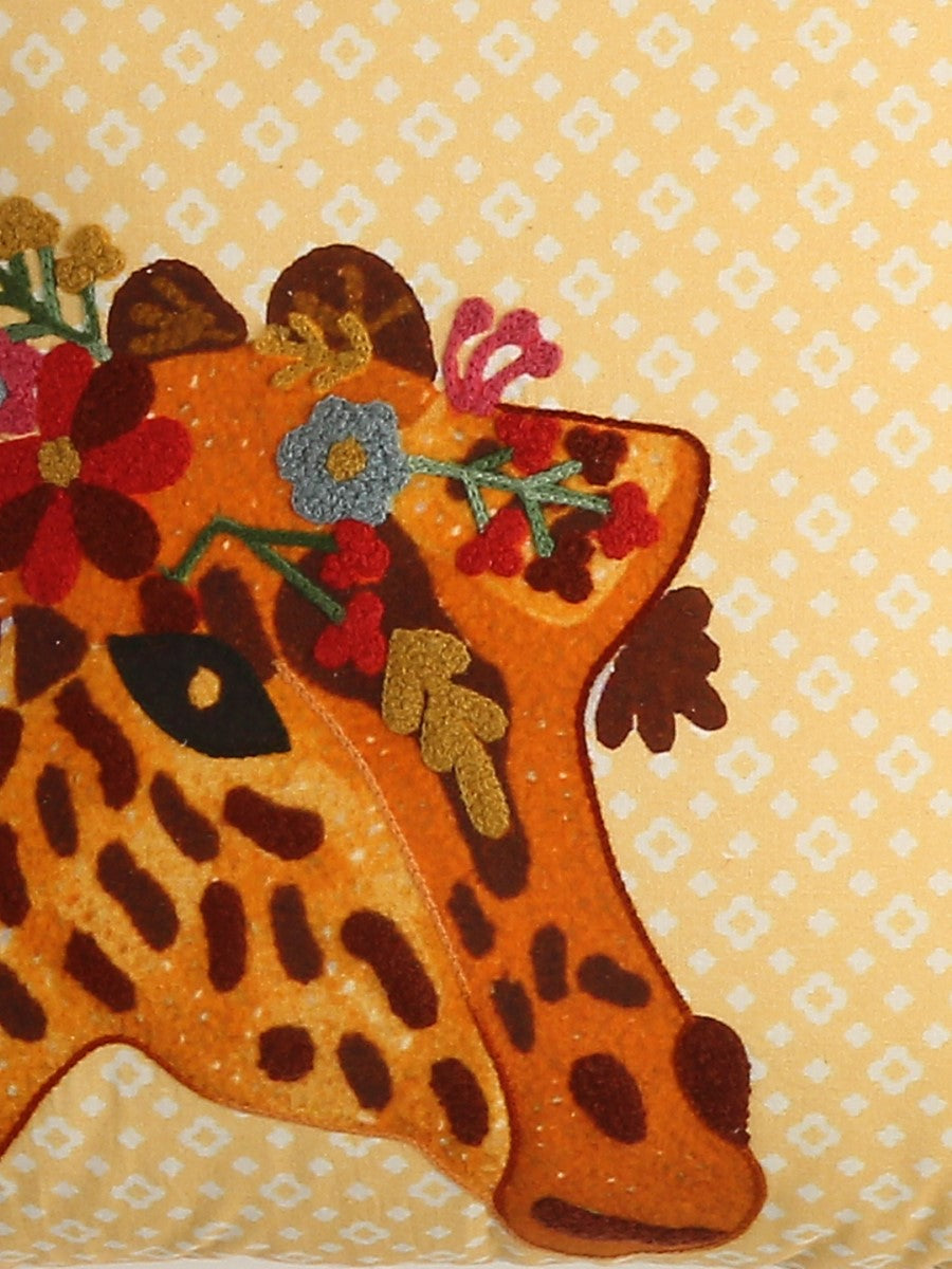 Giraffe Design Embroidered Cushion Cover