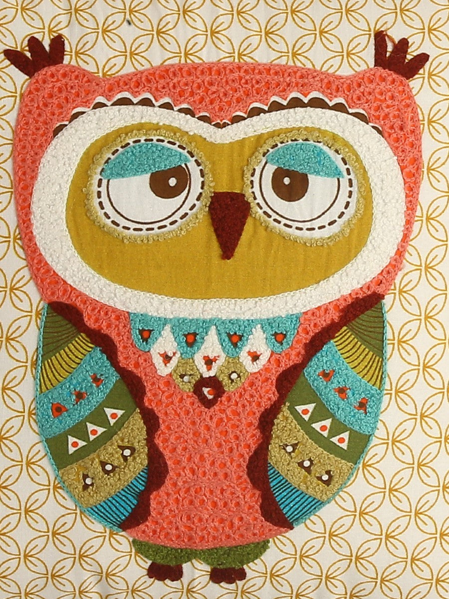 Owl Design Embroidered & Appliqué Cushion Cover