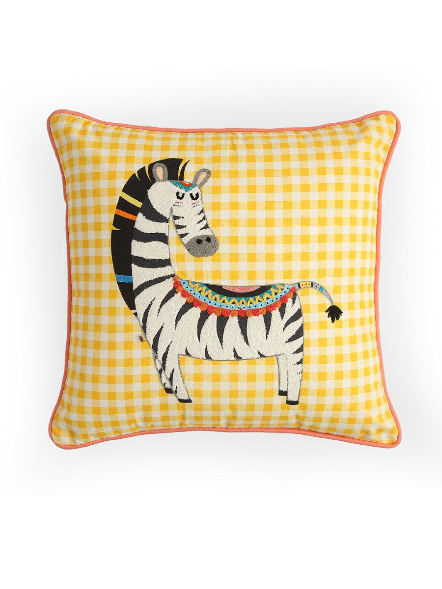 Zebra Design Embroidered Cushion Cover