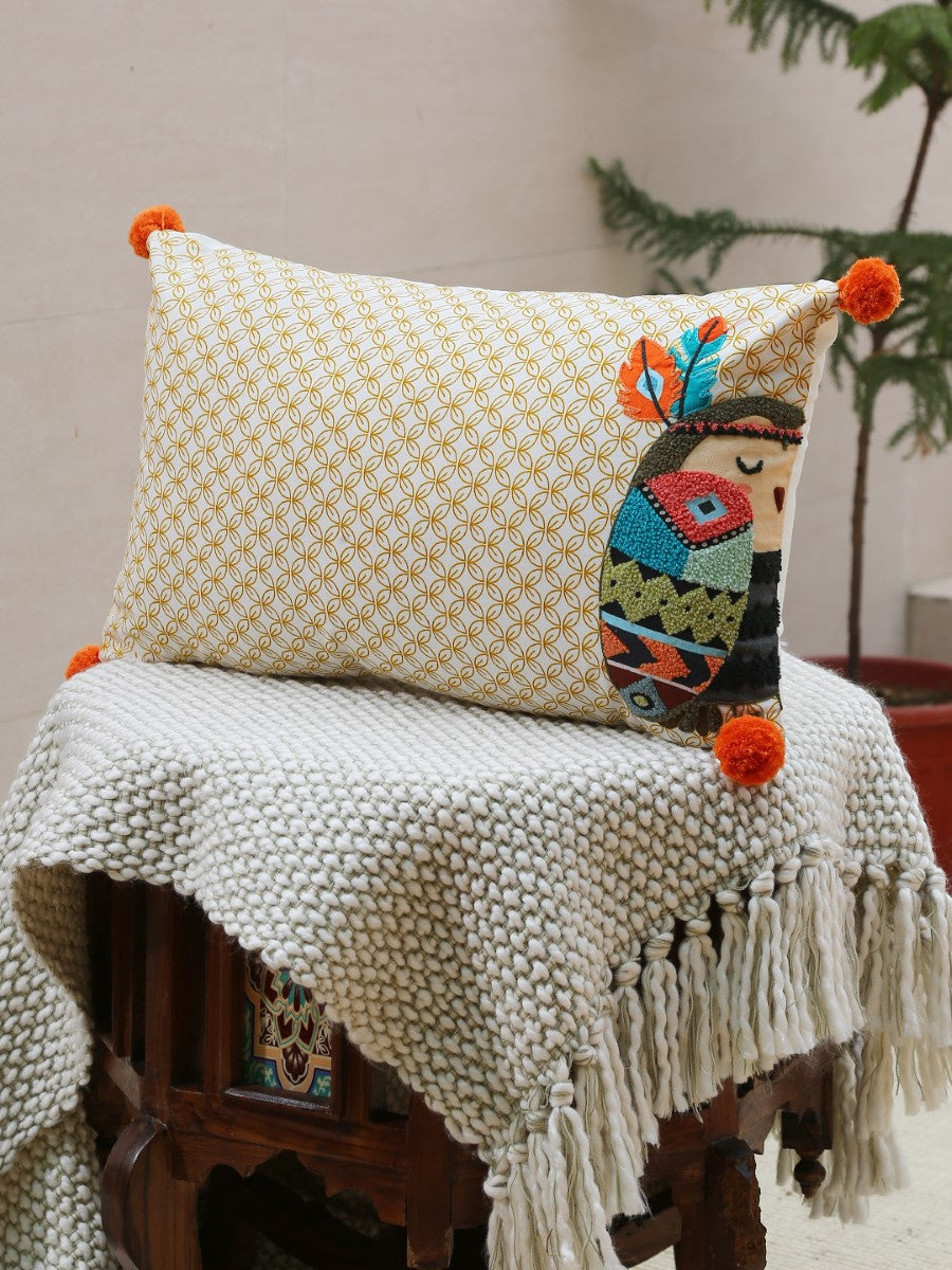Boho Girl Design Embroidered Cushion Cover