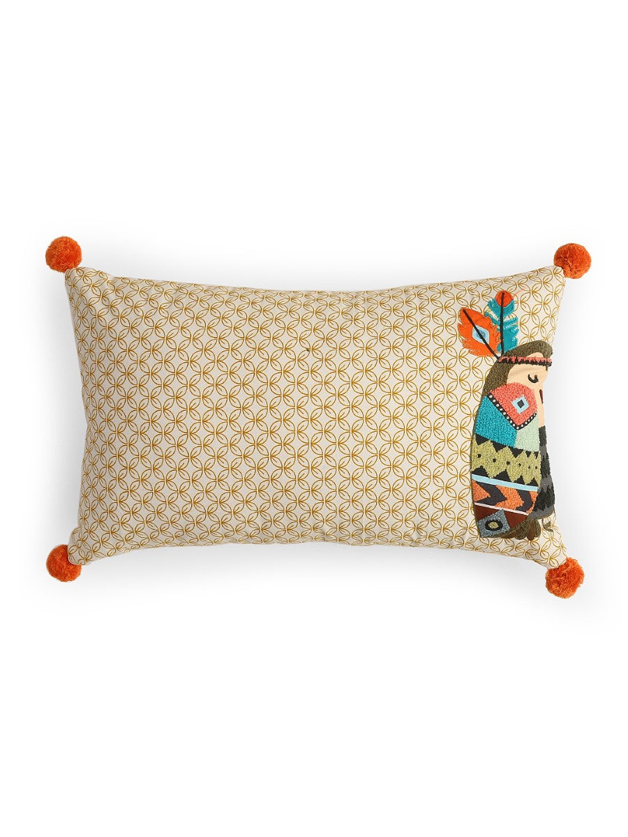 Boho Girl Design Embroidered Cushion Cover