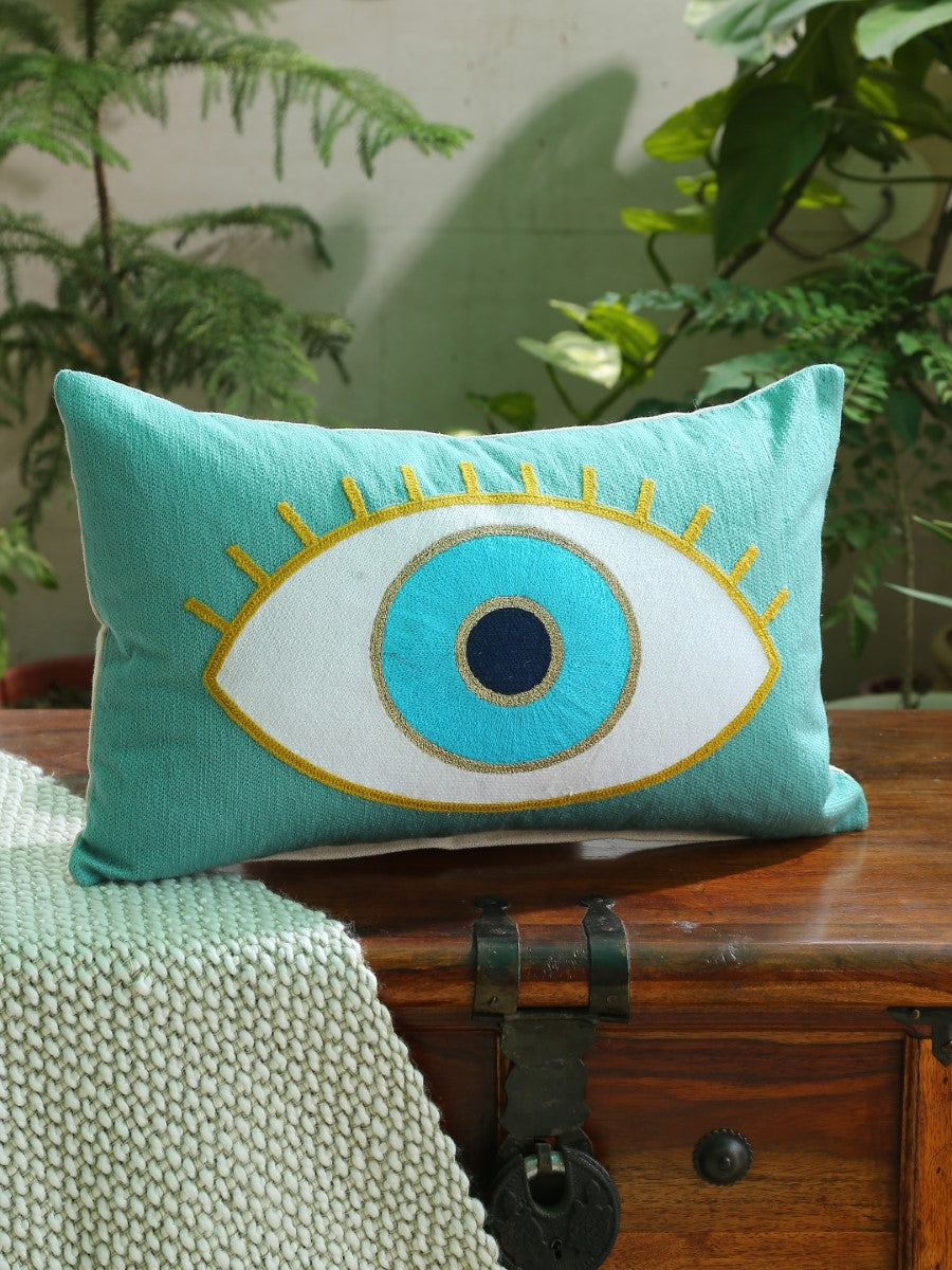 Evil Eye Design Embroidered Cushion Cover