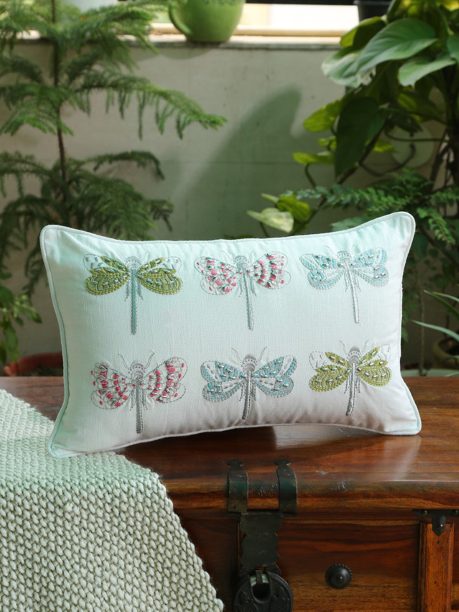Dragon Fly Design Embroidered Cushion cover