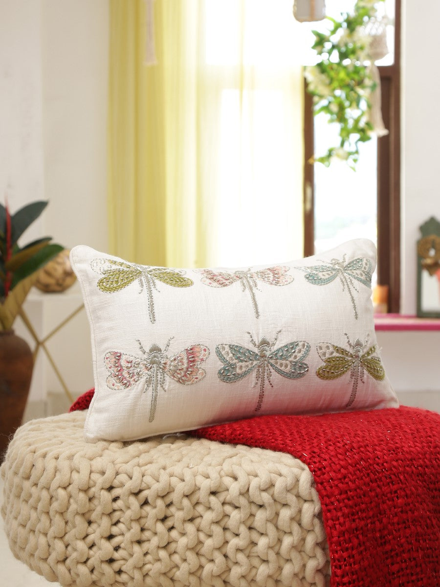 Dragon Fly Design Embroidered Cushion cover
