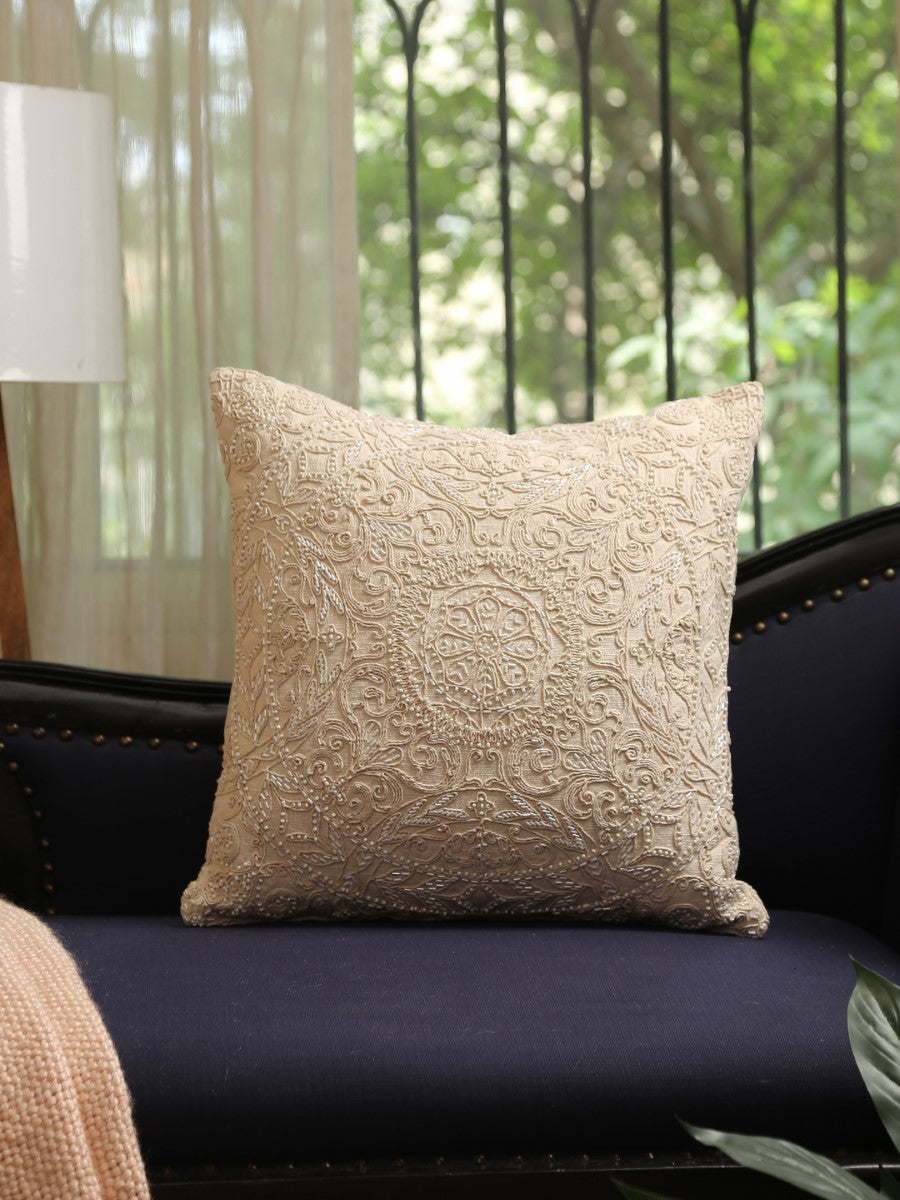 Embellished Dori Work Ivory Cushion Cover