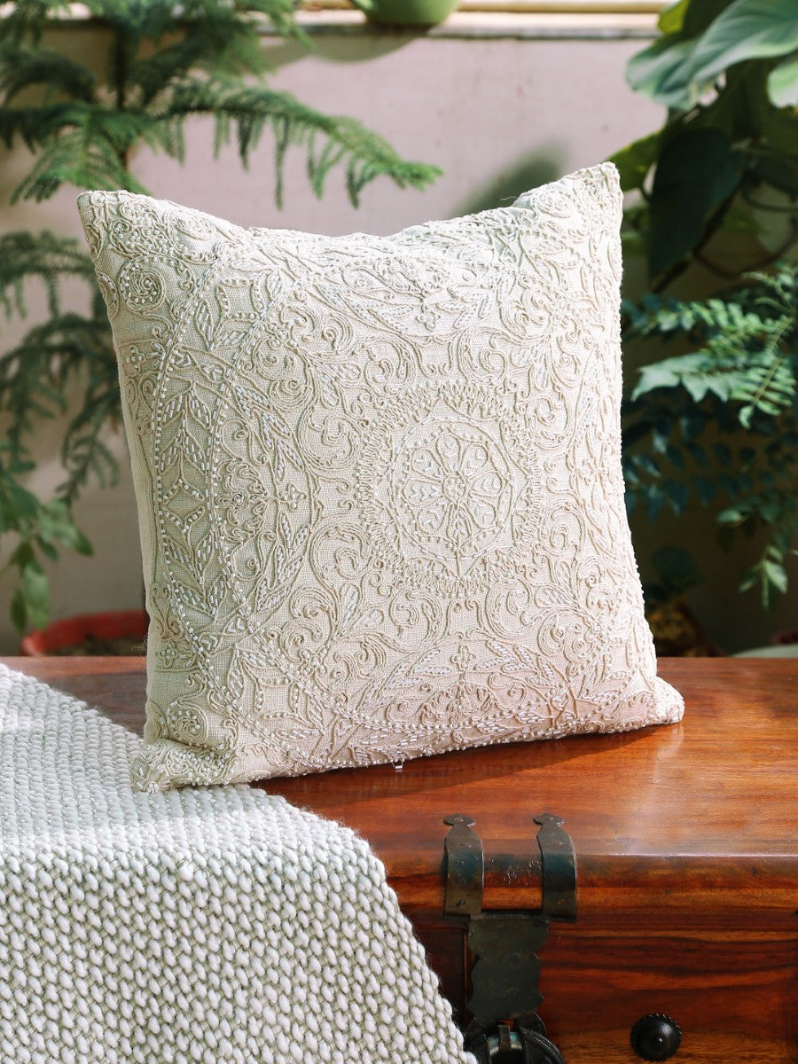 Embellished Dori Work Ivory Cushion Cover
