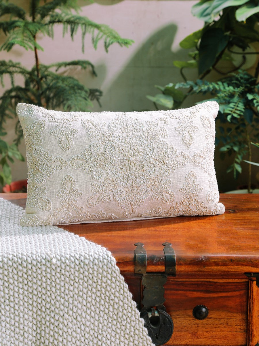 Embellished Dori Work Ivory Cushion Cover
