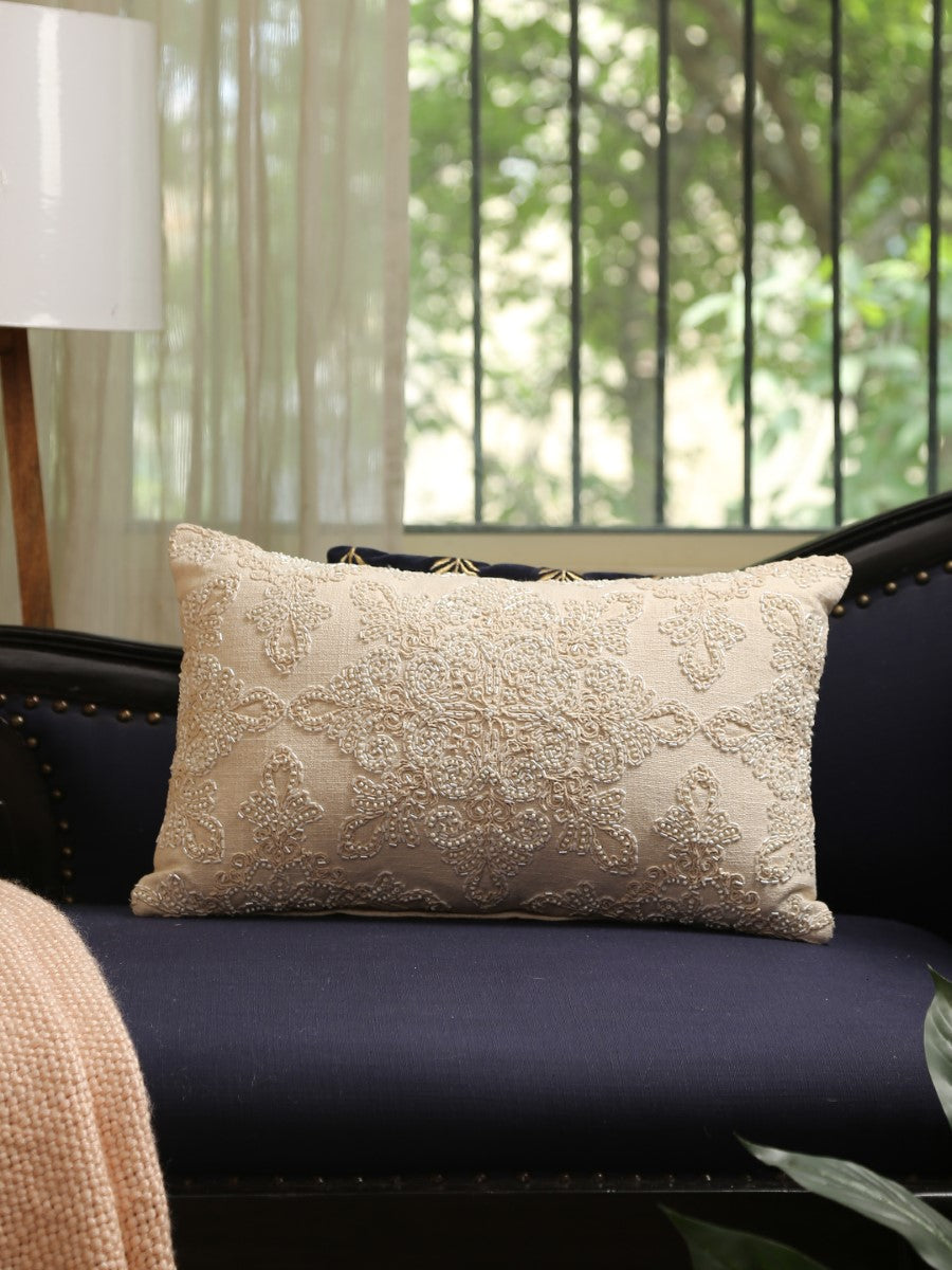 Embellished Dori Work Ivory Cushion Cover