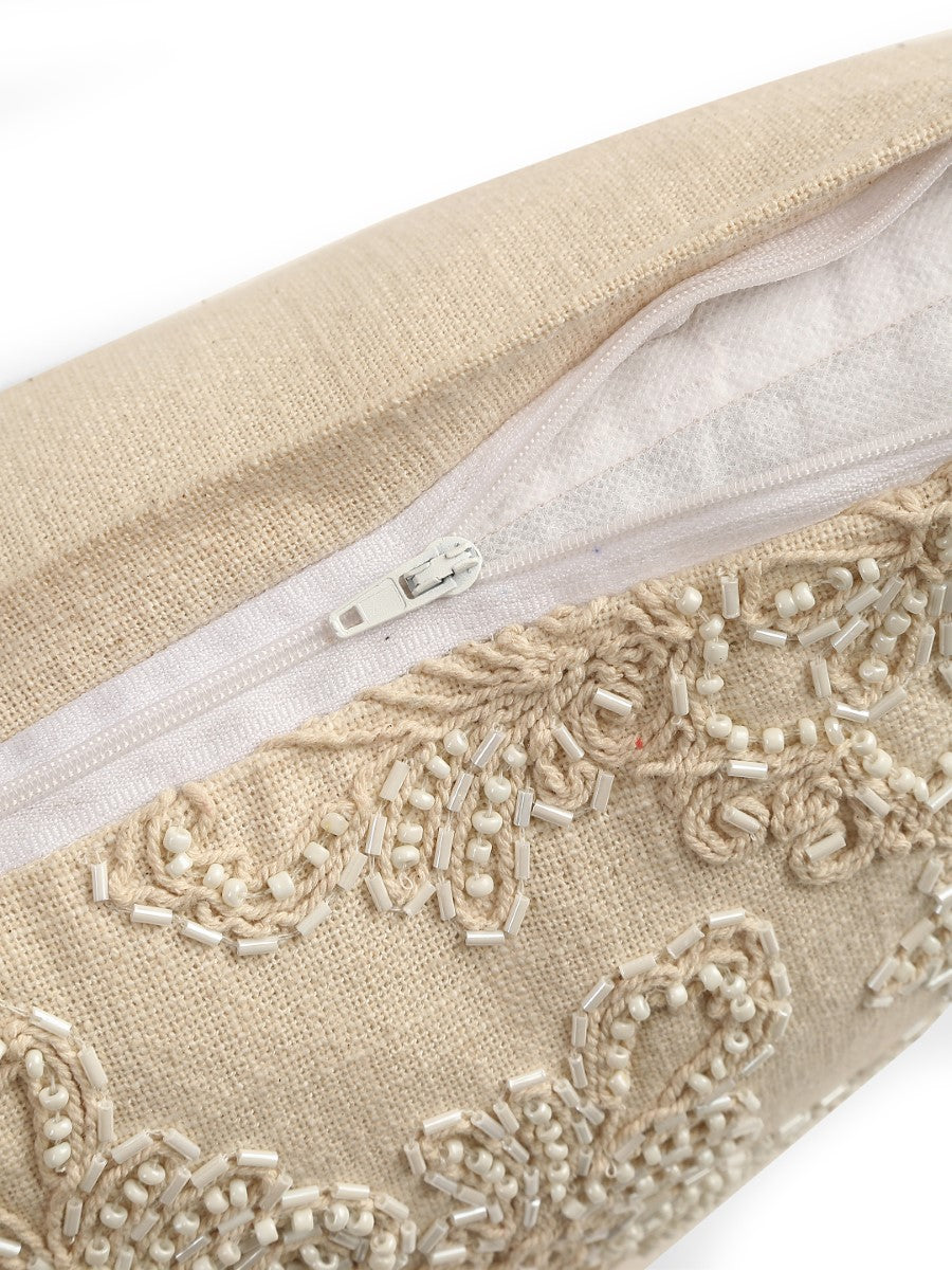 Embellished Dori Work Ivory Cushion Cover
