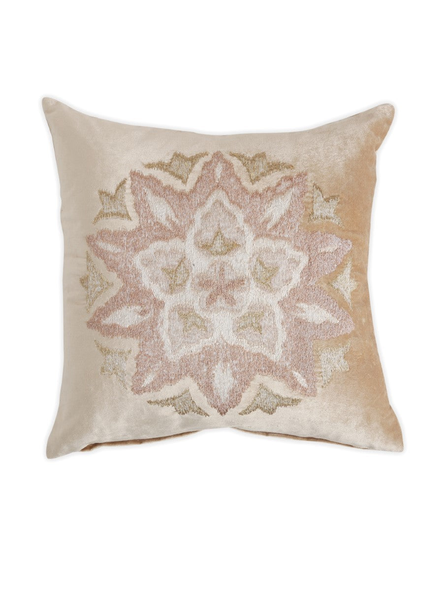 Beige Embroidered Viscose Velvet Cushion Cover
