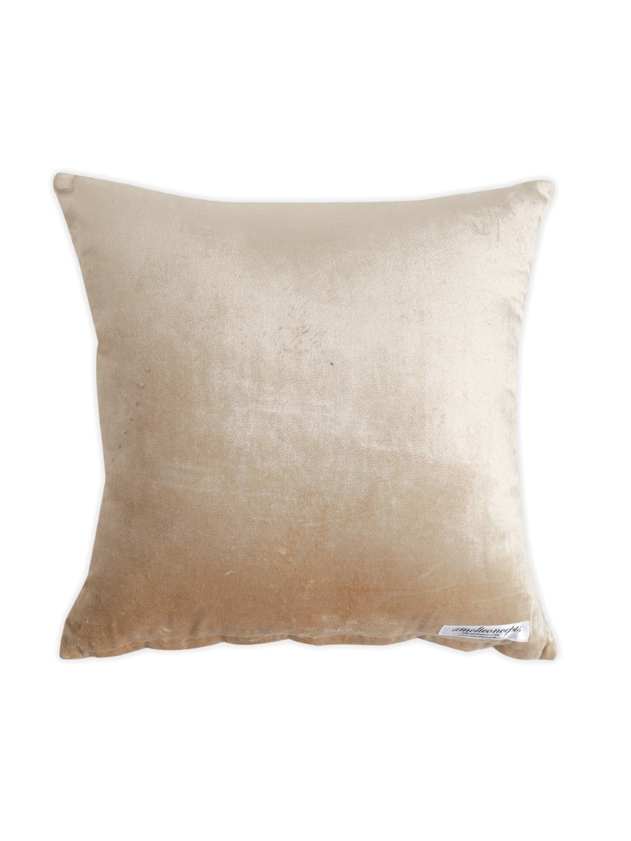 Beige Embroidered Viscose Velvet Cushion Cover