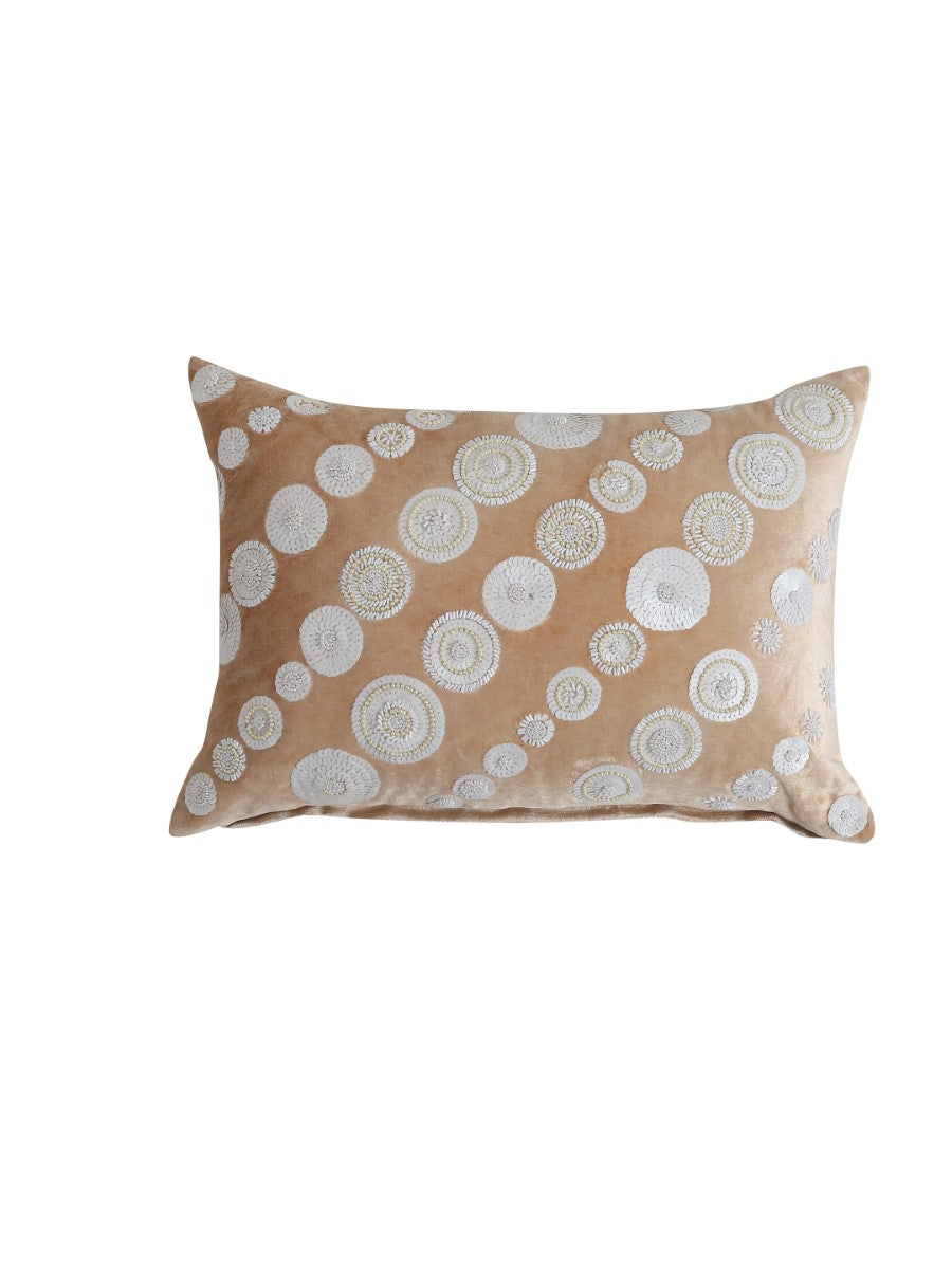 Beige Sequin And  Beads Work Viscose Velvet Cushion Cover