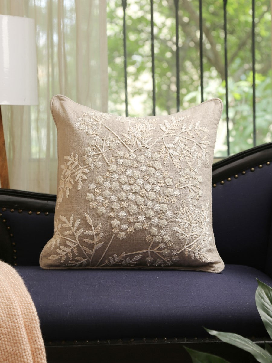 Grey Embroidered Cushion Cover