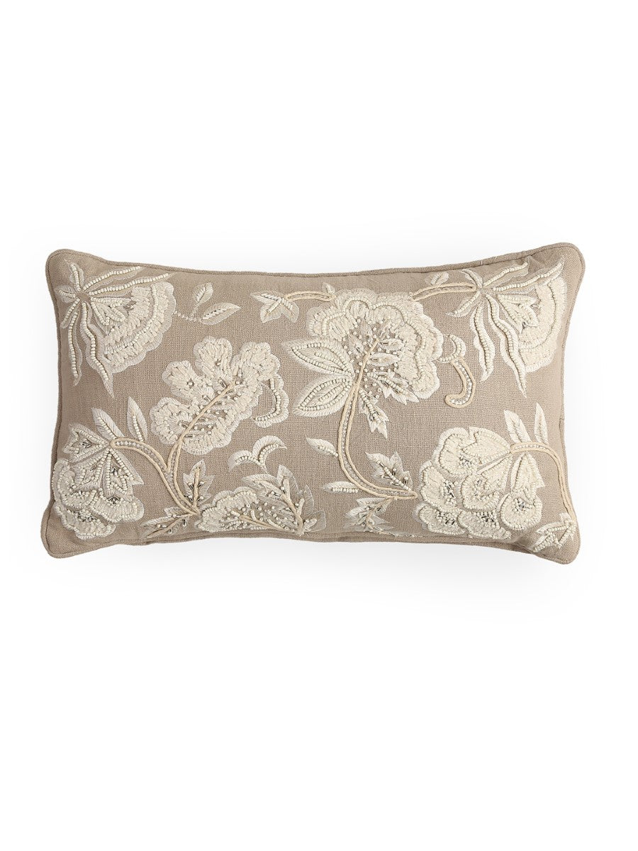 Grey Embroidered & Embellished Rectangular Cushion Cover