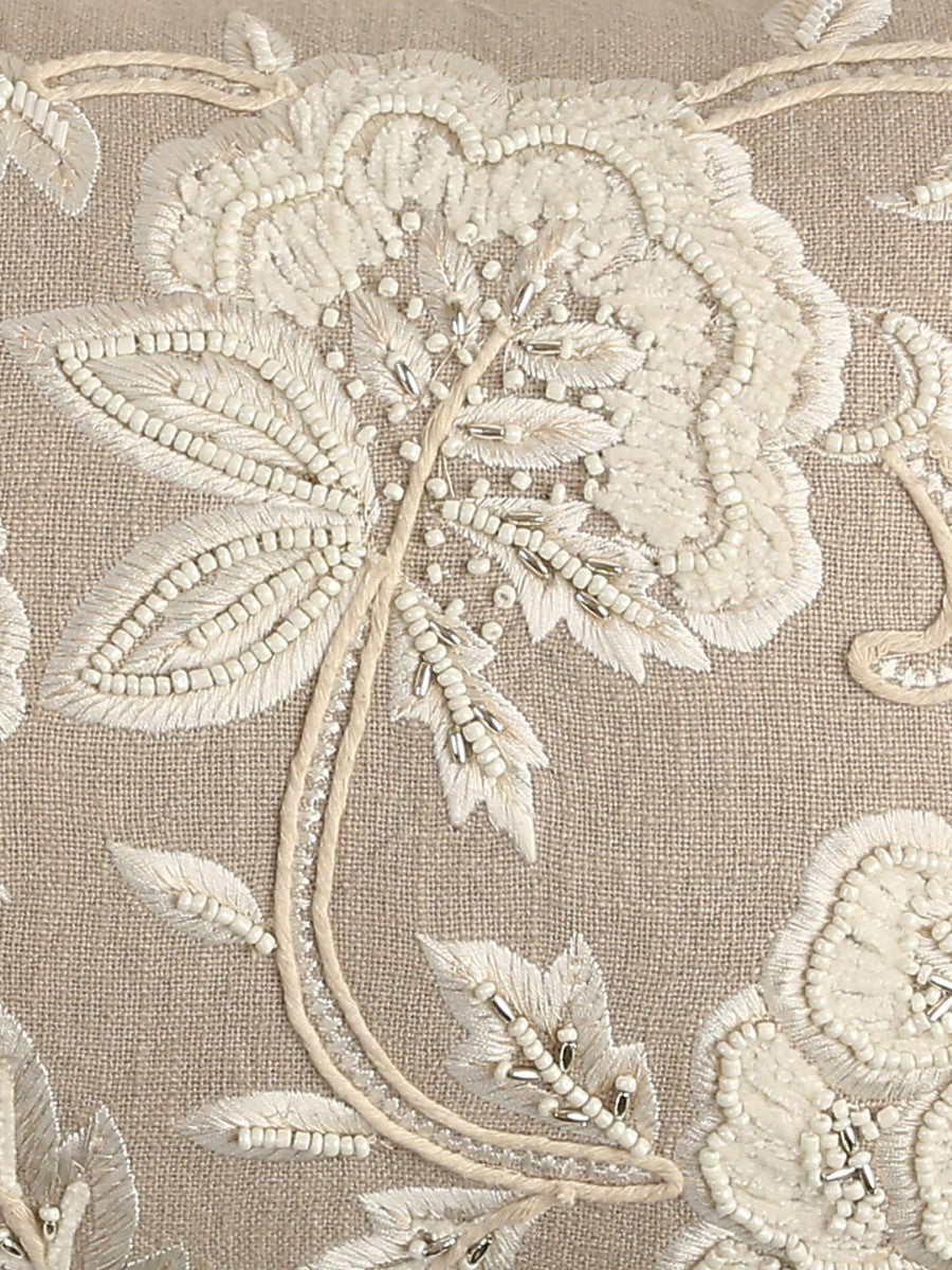 Grey Embroidered & Embellished Rectangular Cushion Cover