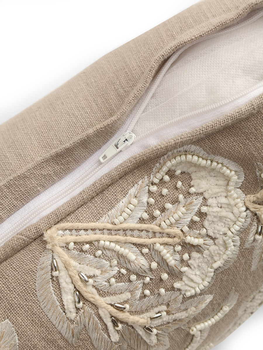 Grey Embroidered & Embellished Rectangular Cushion Cover
