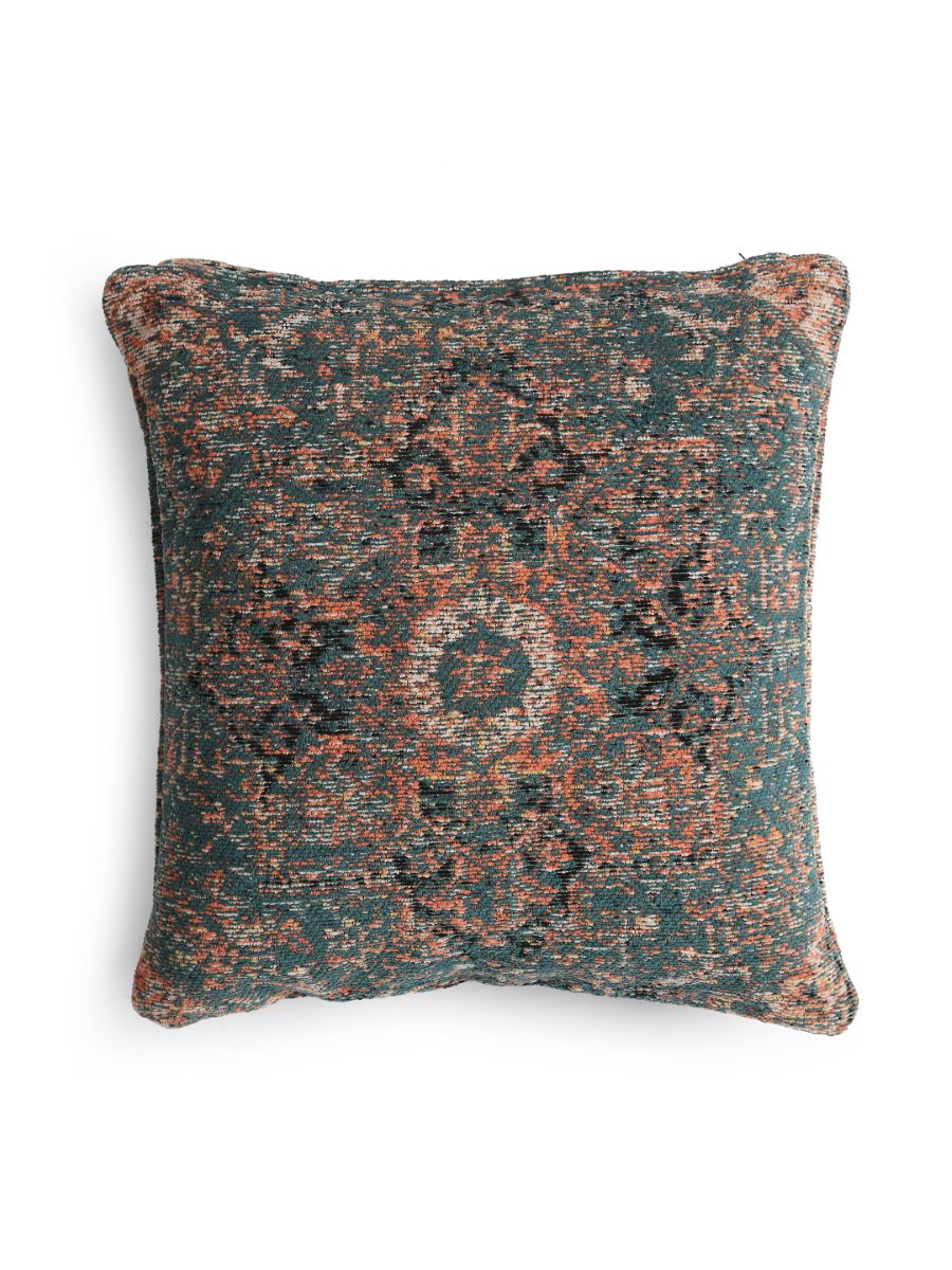 Jacquard Cotton Chenille Cushion Cover In Persian Motif - Teal