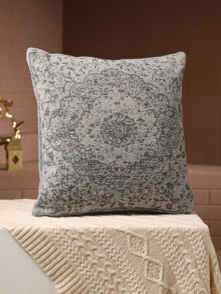 Jacquard Cotton Chenille Cushion Cover In Persian Motif - Blue