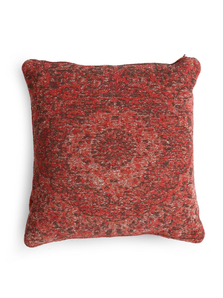 Jacquard Cotton Chenille Cushion Cover In Persian Motif - Deep Red