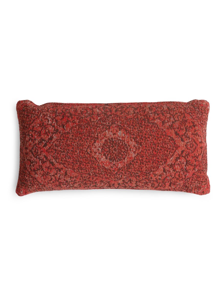Jacquard Chenille Cushion Cover In Persian Motif  Pillow Style - Deep Red