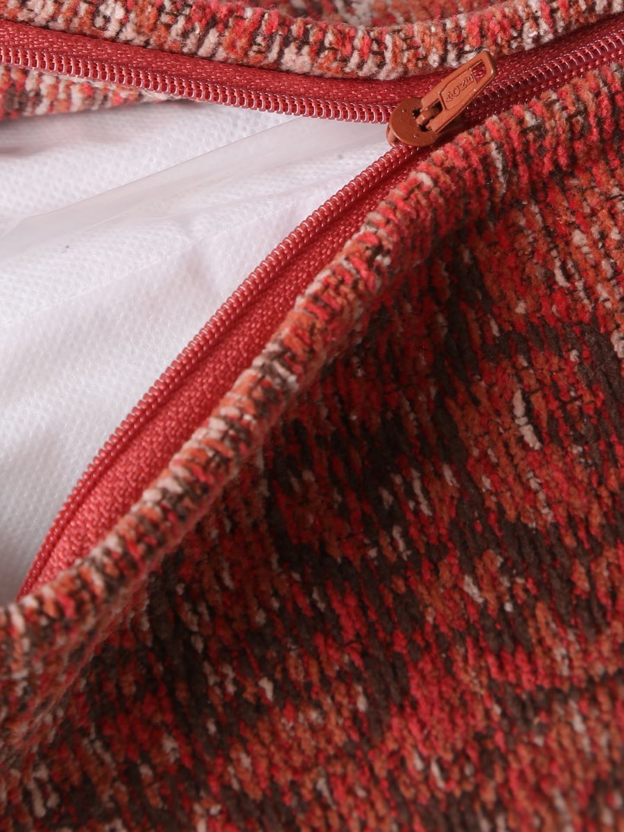 Jacquard Chenille Cushion Cover In Persian Motif  Pillow Style - Deep Red